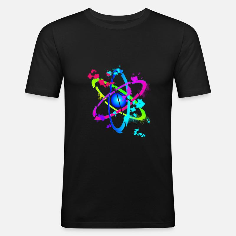 Disrupted Atom - Männer Slim Fit T-Shirt - Schwarz