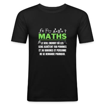 Mathématiques - Humour, Drôle, sarcastique - T-shirt près du corps Homme - noir - Devant - Nik (191cm)