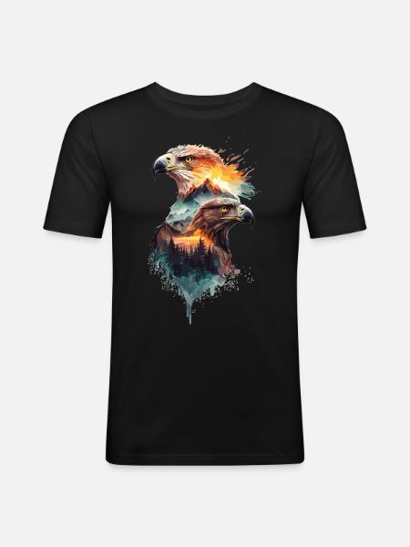 Himlens frihet: Örnar och bergslandskap - Slim Fit T-shirt herr - svart