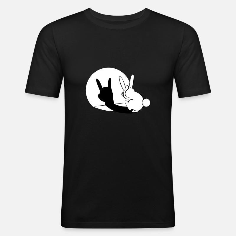 Bunny Horn Gesture Shadow - Männer Slim Fit T-Shirt - Schwarz