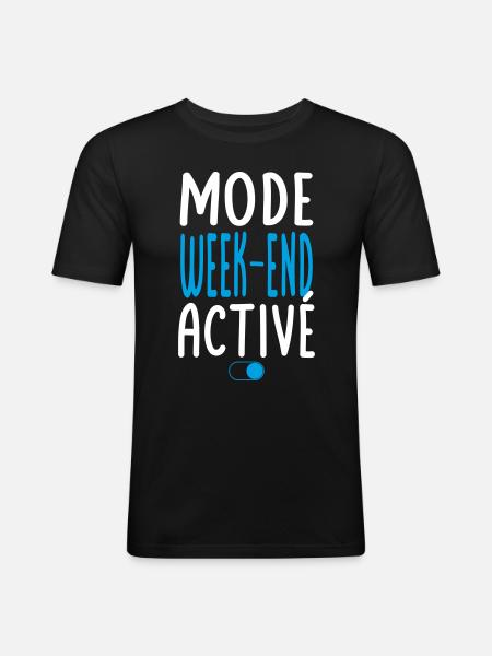 Mode Week-end activé - Idée cadeau - T-shirt près du corps Homme - noir