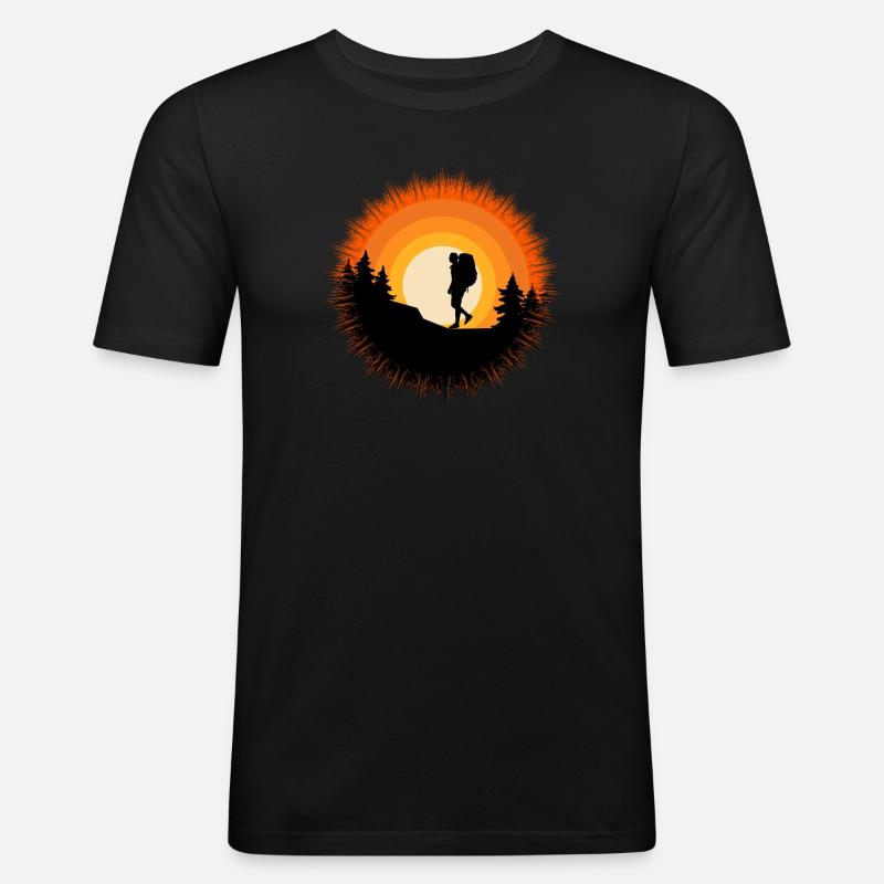 Wanderbekleidung Outdoor Backpacking Camping - Männer Slim Fit T-Shirt - Schwarz