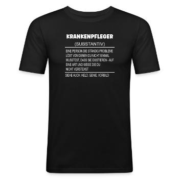 Wörterbuch Erklärung KRANKENPFLEGER Held, Genie - Männer Slim Fit T-Shirt - Schwarz - Vorne - Nik (191cm)