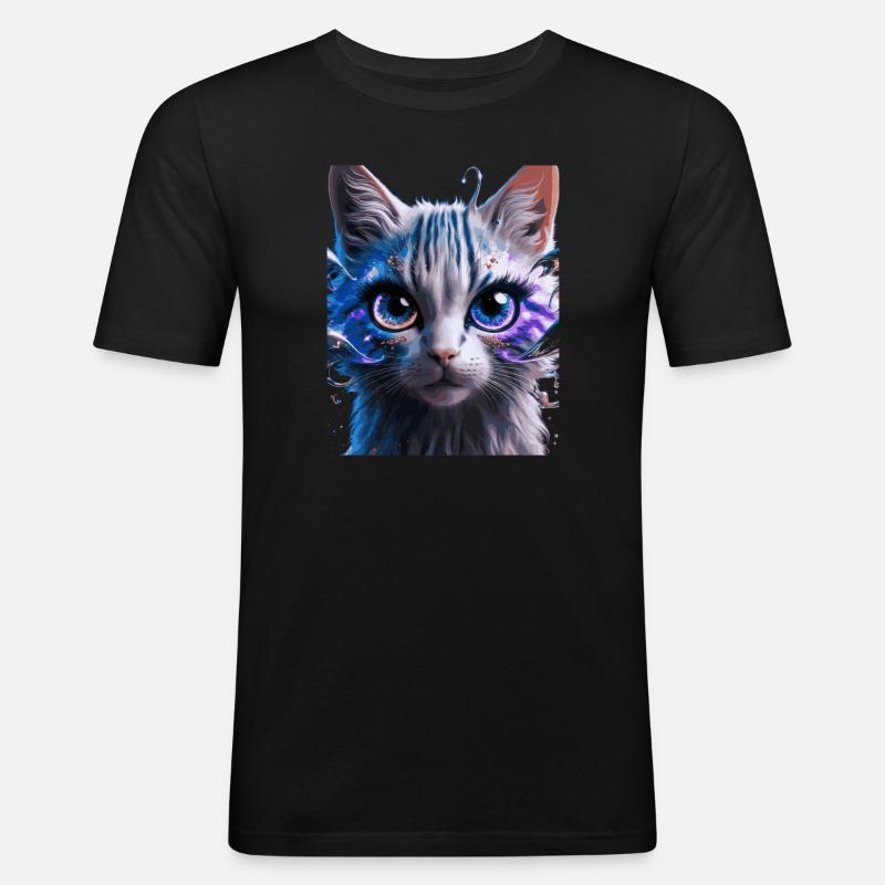 Space Cat - Männer Slim Fit T-Shirt - Schwarz