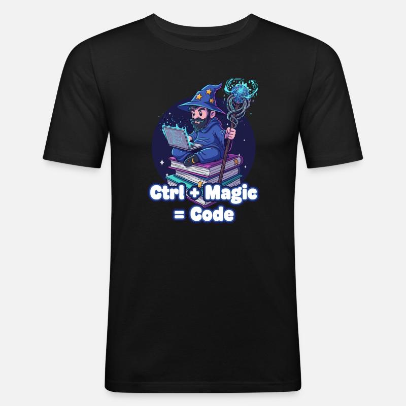 Ctrl Magic Code Zauberer - Männer Slim Fit T-Shirt - Schwarz