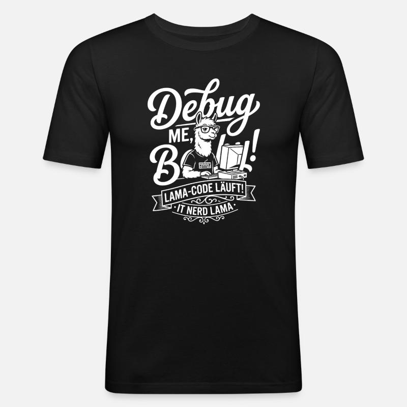Lama Code Debug Design - Männer Slim Fit T-Shirt - Schwarz
