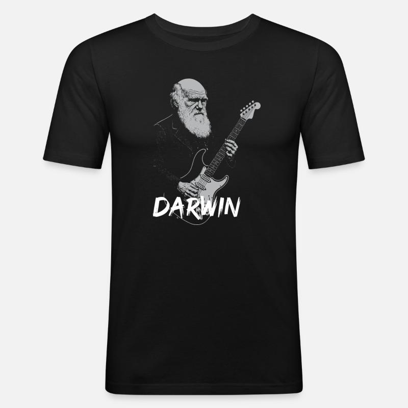 Darwin Playing Guitar Evolution - Men's Slim Fit T-Shirt - black