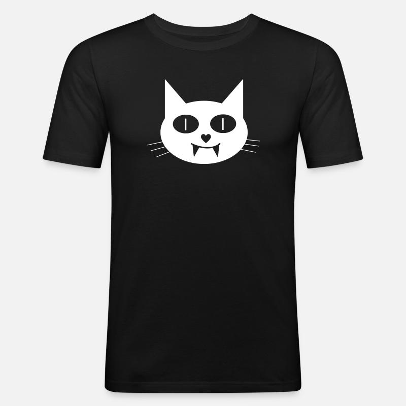 Halloween Vampir-Katze mit Eckzähnen - Männer Slim Fit T-Shirt - Schwarz