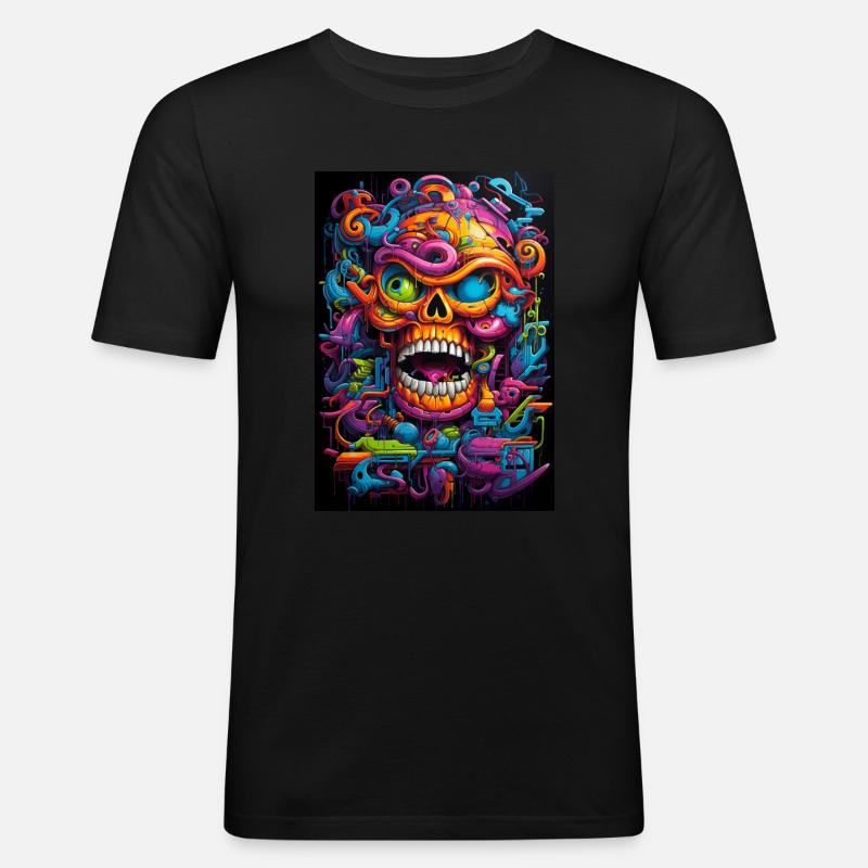 Graffiti Schädel - Männer Slim Fit T-Shirt - Schwarz
