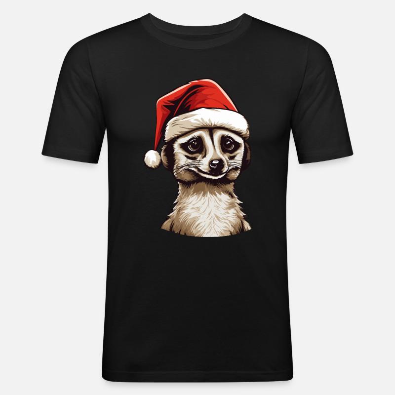 Erdmännchen Weihnachten Tier Kopf - Männer Slim Fit T-Shirt - Schwarz
