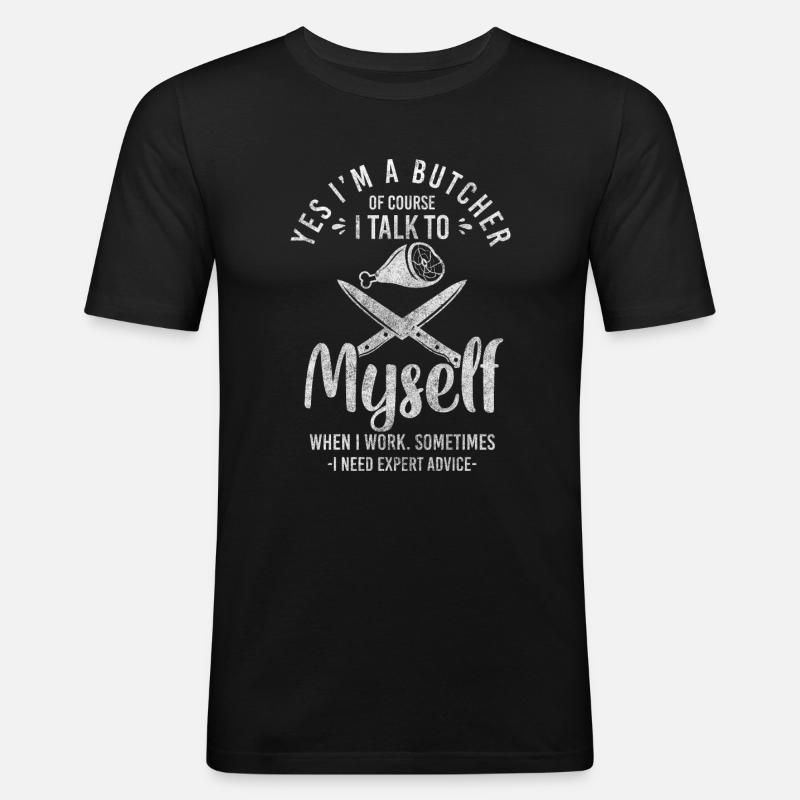 Schlachter Fleisch Beruf Arbeit - Männer Slim Fit T-Shirt - Schwarz