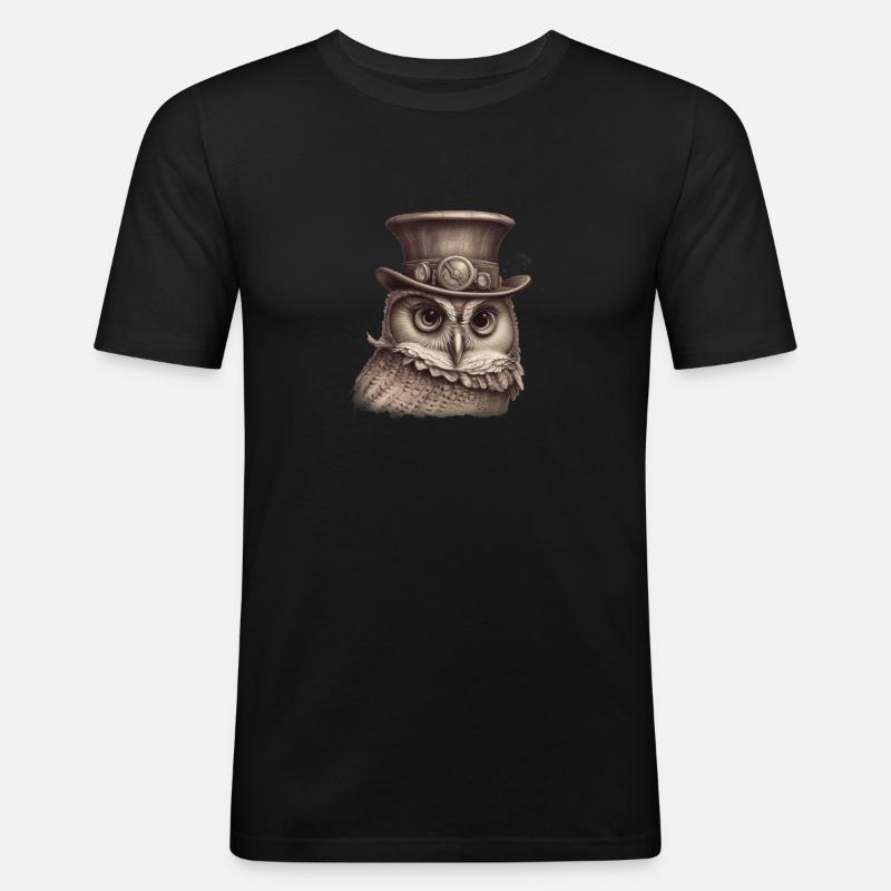 Steampunk Eule 1 - Männer Slim Fit T-Shirt - Schwarz