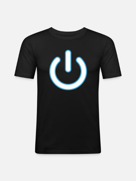 blauer Powerbutton - Männer Slim Fit T-Shirt - Schwarz