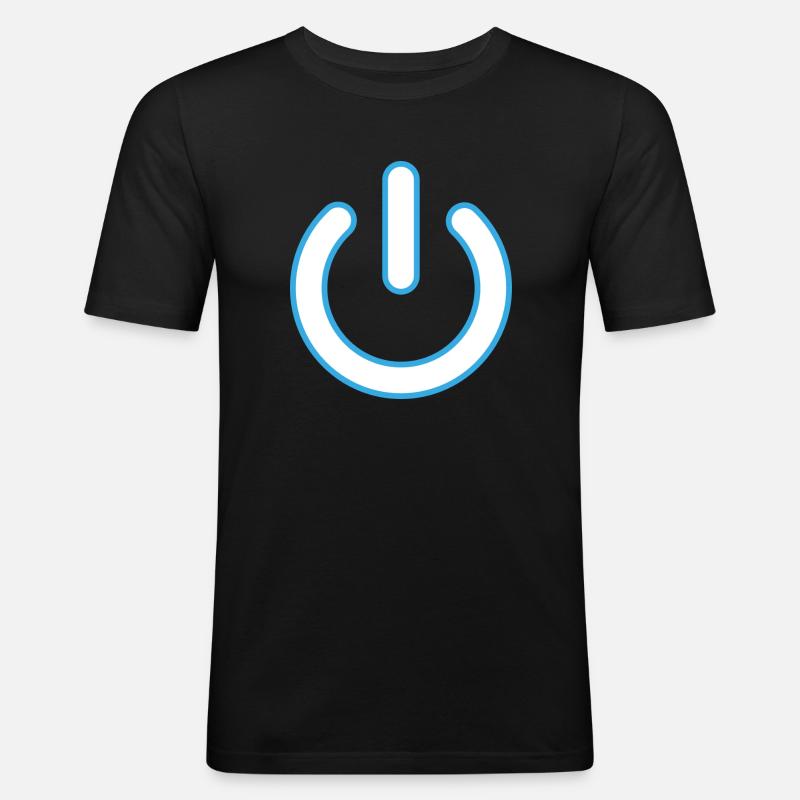 blauer Powerbutton - Männer Slim Fit T-Shirt - Schwarz