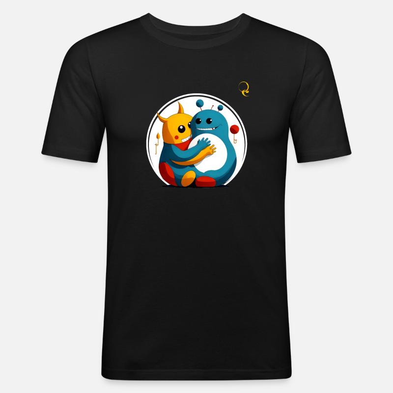 UNHEIMLICH GLÜCKLICH - Männer Slim Fit T-Shirt - Schwarz