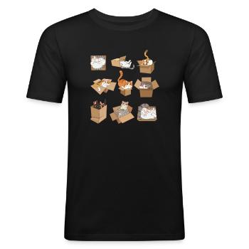 Cats in Boxes - Männer Slim Fit T-Shirt - Schwarz - Vorne - Nik (191cm)