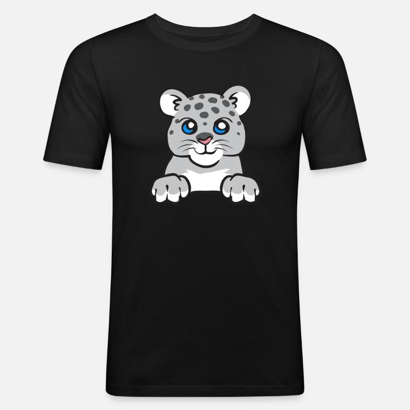 Schneeleopard - Männer Slim Fit T-Shirt - Schwarz