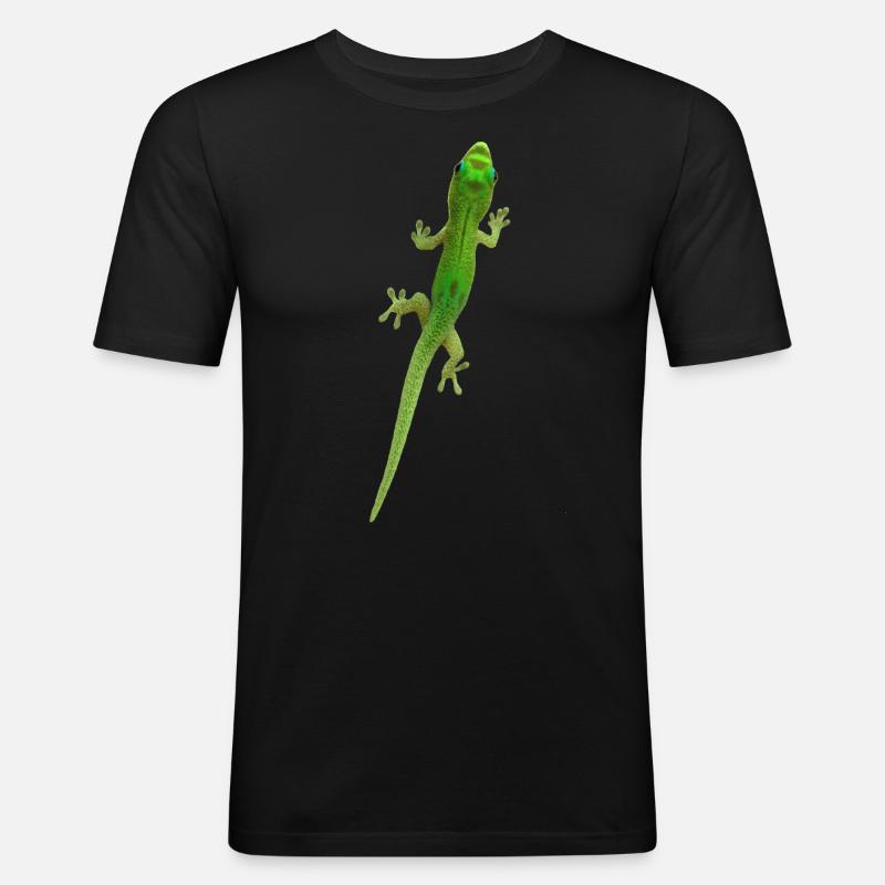 Grüner Gecko - Männer Slim Fit T-Shirt - Schwarz
