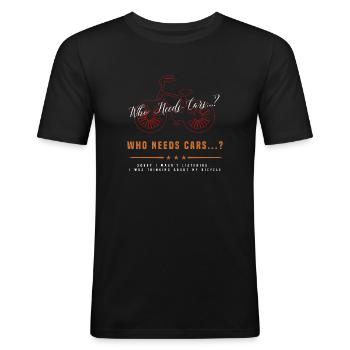 Dage ironique : voitures, vélo, mobilité durable, - T-shirt près du corps Homme - noir - Devant - Nik (191cm)