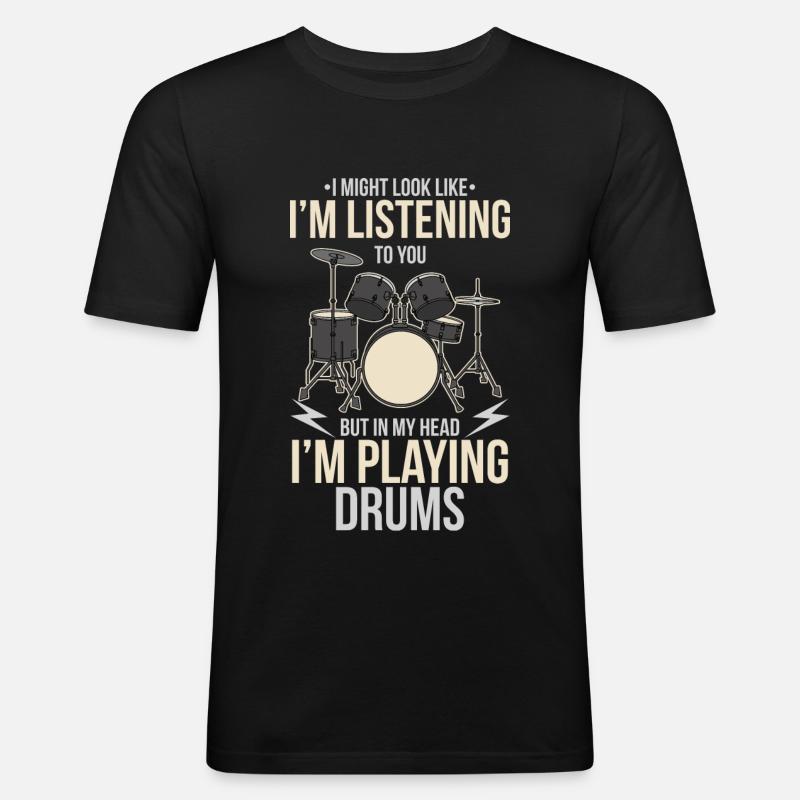 Schlagzeug - Männer Slim Fit T-Shirt - Schwarz