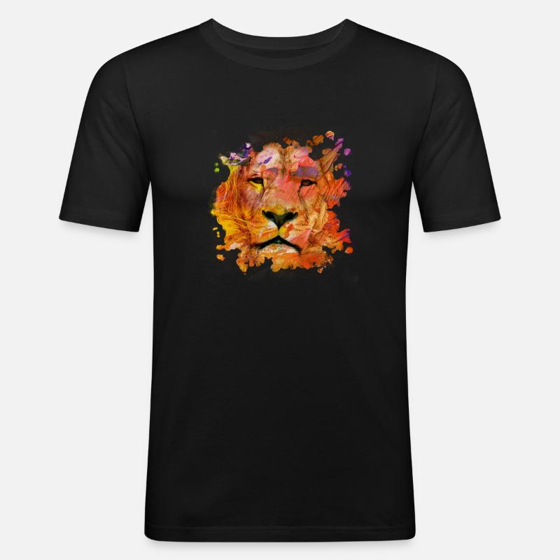 Löwe - Männer Slim Fit T-Shirt - Schwarz