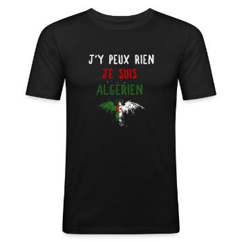 J'y peux rien Je suis Algérien - T-shirt près du corps Homme - noir - Devant - Nik (191cm)