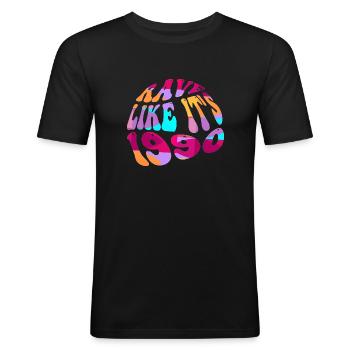 Rave like its 1990 - Männer Slim Fit T-Shirt - Schwarz - Vorne - Nik (191cm)