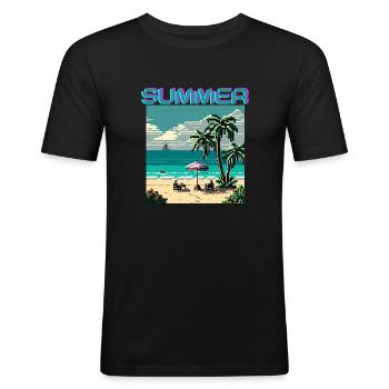 Summer vibes, Summer palms, Retro Summer - Männer Slim Fit T-Shirt - Schwarz - Vorne - Nik (191cm)