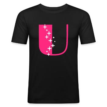 Letter U Glitter - Men's Slim Fit T-Shirt - black - Front - Nik (191cm)