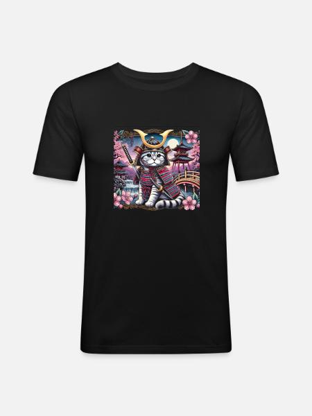Katze - Männer Slim Fit T-Shirt - Schwarz