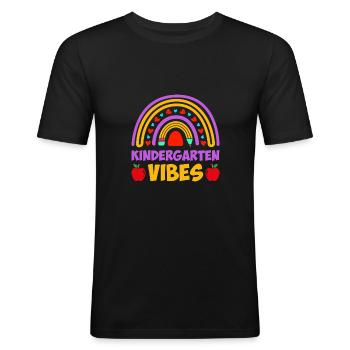 Groovy Hello Kindergarten Vibes Retro Teacher - Men's Slim Fit T-Shirt - black - Front - Nik (191cm)