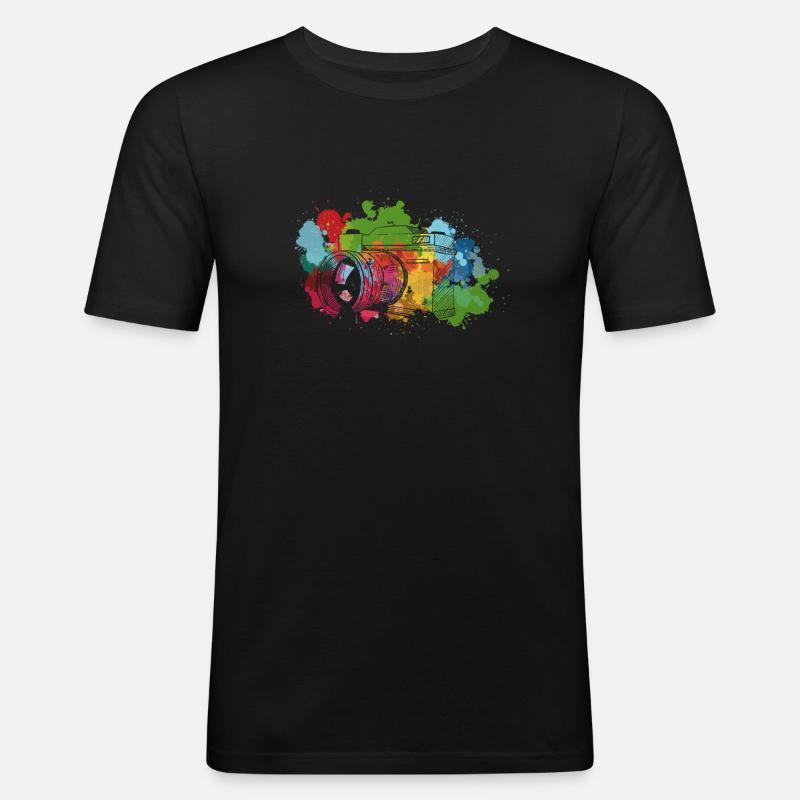 Farbspritzer Digitalkamera - Männer Slim Fit T-Shirt - Schwarz