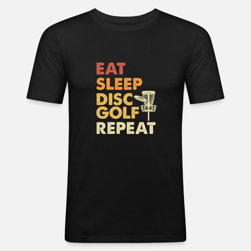 Essen schlafen discgolf - Männer Slim Fit T-Shirt - Schwarz