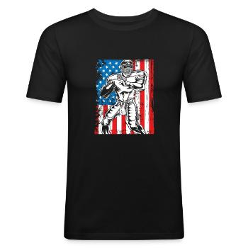Quaterback sur un drapeau des États-Unis - T-shirt près du corps Homme - noir - Devant - Nik (191cm)