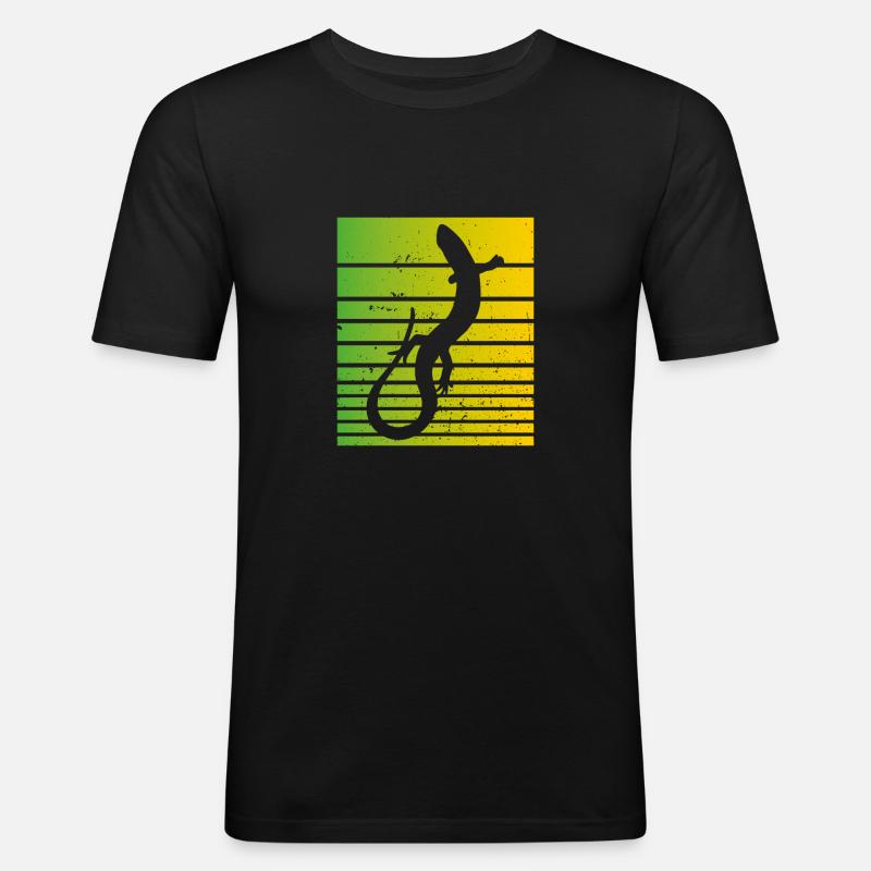 Weiße Eidechse - Männer Slim Fit T-Shirt - Schwarz