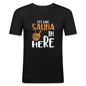 Det er som en sauna her - Herre Slim Fit T-Shirt - sort - Foran - Nik (191cm)