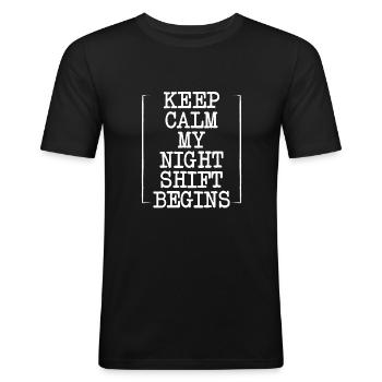 Restez calme, mon quart de nuit commence - T-shirt près du corps Homme - noir - Devant - Nik (191cm)