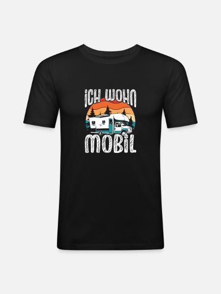 Ich wohn Mobil - Männer Slim Fit T-Shirt - Schwarz