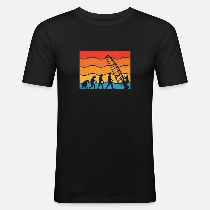 Evolution Des Windsurfers - Männer Slim Fit T-Shirt - Schwarz