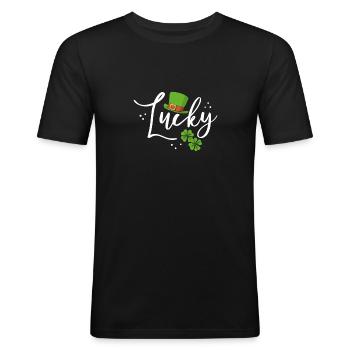 Lucky charm Green Hat - Men's Slim Fit T-Shirt - black - Front - Nik (191cm)
