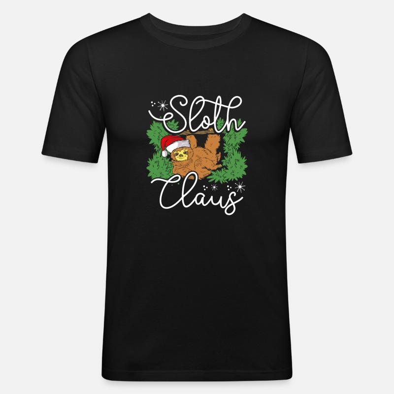 Weihnachtsfaultier - Männer Slim Fit T-Shirt - Schwarz