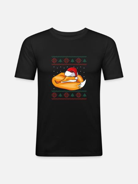 Sleeping Christmas Fox - Men's Slim Fit T-Shirt - black