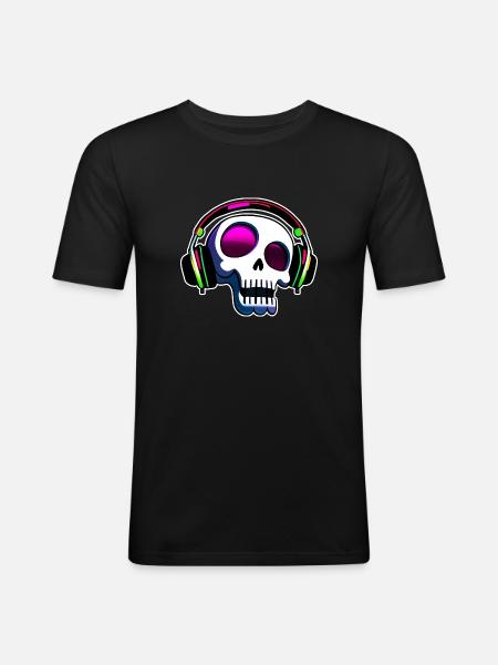 Crâne fou avec casque Art - T-shirt près du corps Homme - noir