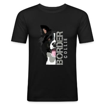 Border Collie Colli Motiv Zeichnung - Männer Slim Fit T-Shirt - Schwarz - Vorne - Nik (191cm)
