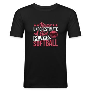 Unterschätze niemals ein Mädchen, das Softball - Männer Slim Fit T-Shirt - Schwarz - Vorne - Nik (191cm)