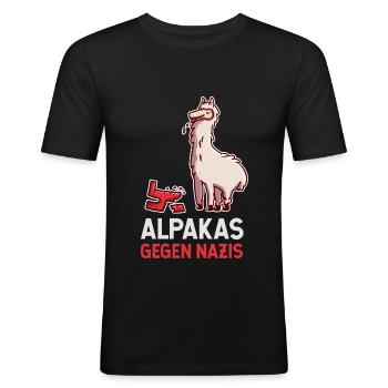 Alpakas gegen Nazis Anti-Rassismus Antifa BLM - Männer Slim Fit T-Shirt - Schwarz - Vorne - Nik (191cm)