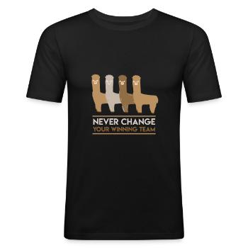 Alpaka Alpaka Alpaka Alpaka Team - Männer Slim Fit T-Shirt - Schwarz - Vorne - Nik (191cm)