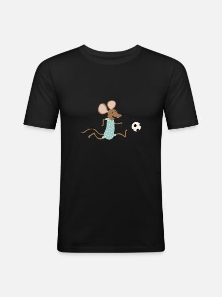 Maus spielt Fussball - Männer Slim Fit T-Shirt - Schwarz