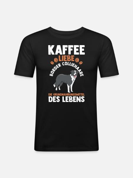 Kaffee Hund Border Collie - Männer Slim Fit T-Shirt - Schwarz