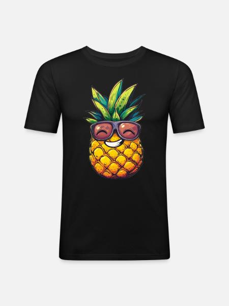 Cool pineapple with sunglasses - Men's Slim Fit T-Shirt - black